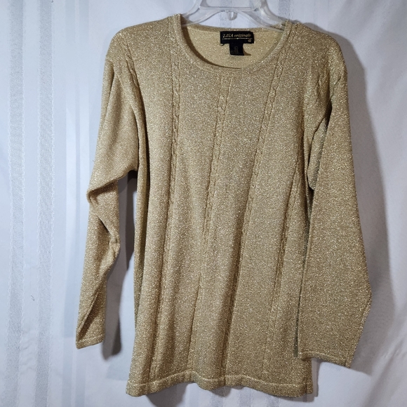 LISA ORIGINALS GOLD LONGSLEEVE PULLOVER SWEATER SIZE LARGE - Picture 4 of 13
